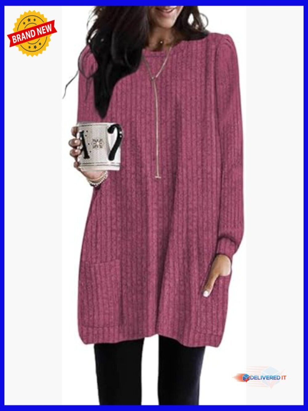 Long Sleeve Tunic Top with Pockets Loose Fit Pullover Sweater